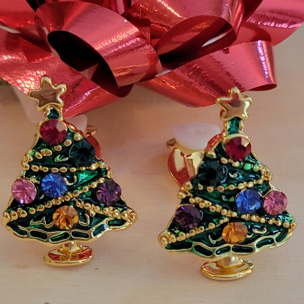 Christmas Jewelry Vintage to Now ~ Clip-On Earrings (2pr) & Brooch ~ Rhinestones - Picture 11 of 16